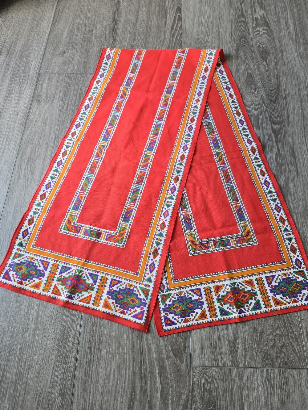 Retro Southwestern Aztec Oblong Scarf Red Orange Purple Geometric Boho Western